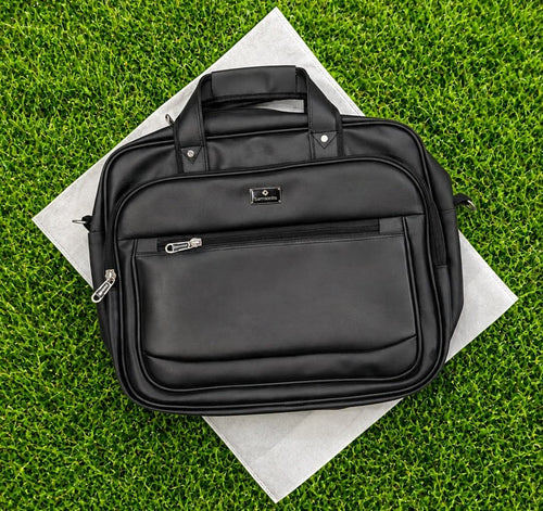 Black leather-look laptop briefcase - photo 1