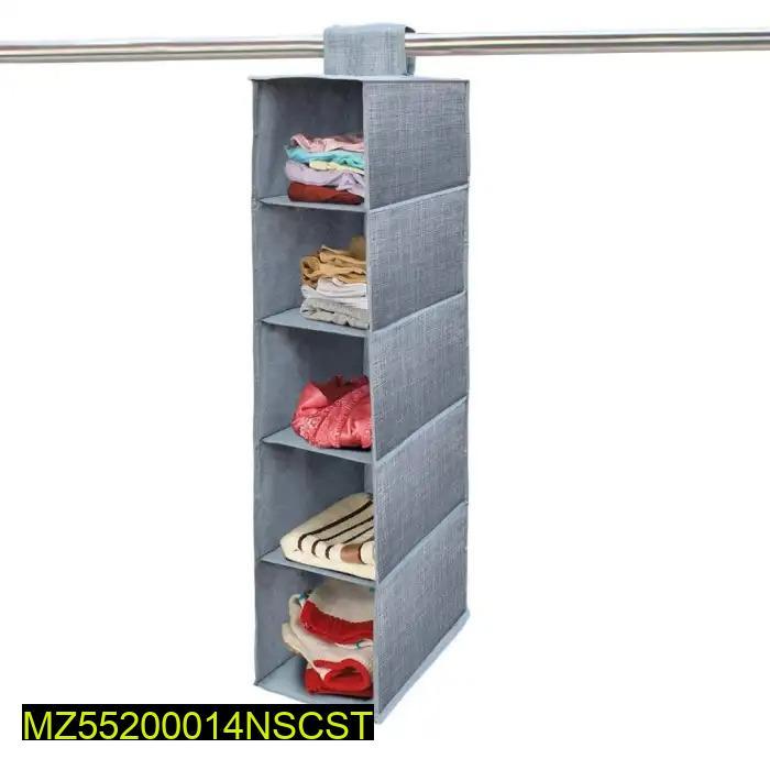 5-Shelf Hanging Closet Organizer – Grey Wardrobe Storage Hanger for Clothes, Towels & Accessories