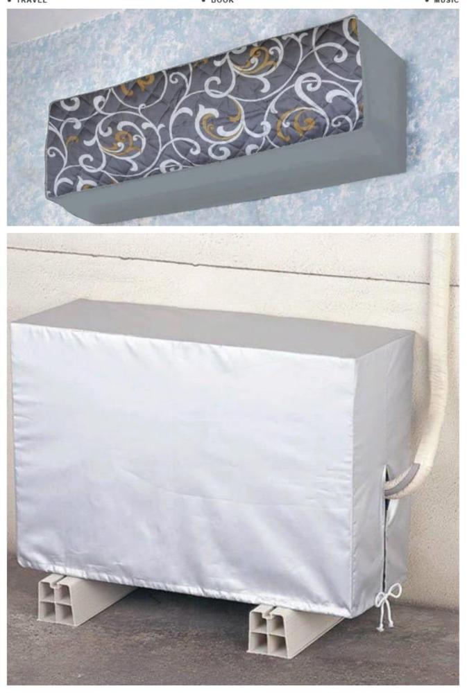 2-Piece AC Cover Set – Indoor & Outdoor Air Conditioner Dust Cover, Floral Quilted + Silver
