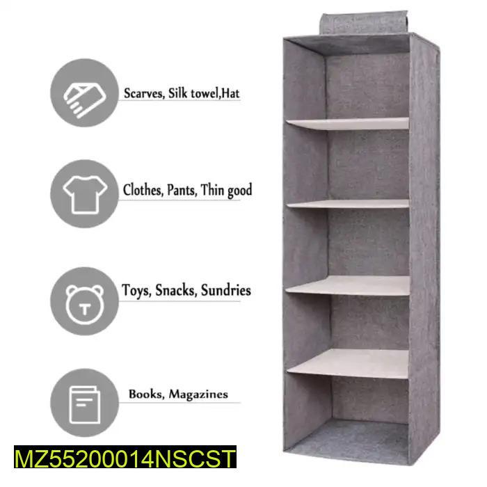 5-Shelf Hanging Closet Organizer – Grey Wardrobe Storage Hanger for Clothes, Towels & Accessories
